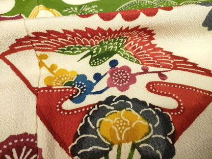 平和屋着物●豪華振袖　紅型　扇面花鳥文　正絹　逸品　AABF3634ck