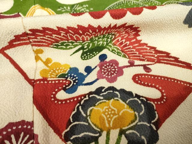 平和屋着物●豪華振袖　紅型　扇面花鳥文　正絹　逸品　AABF3634ck