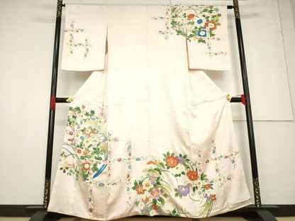 平和屋着物●訪問着 格子花文 正絹 逸品 AABF3638ck