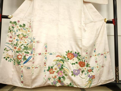 平和屋着物●訪問着 格子花文 正絹 逸品 AABF3638ck
