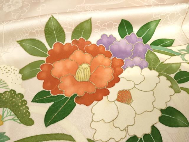 平和屋着物●訪問着 格子花文 正絹 逸品 AABF3638ck