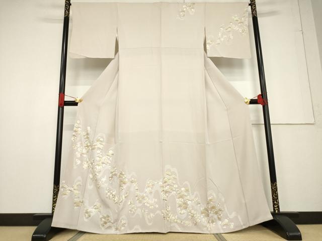 平和屋着物●訪問着 総刺繍 松文 金糸 正絹 逸品 AABF3640ck