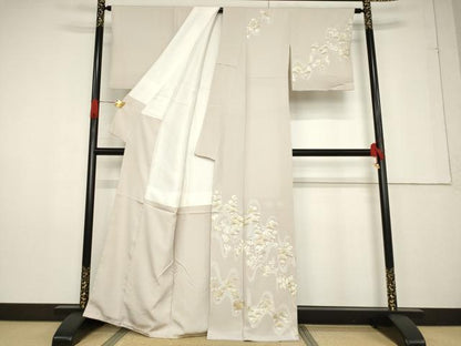 平和屋着物●訪問着 総刺繍 松文 金糸 正絹 逸品 AABF3640ck