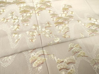 平和屋着物●訪問着 総刺繍 松文 金糸 正絹 逸品 AABF3640ck