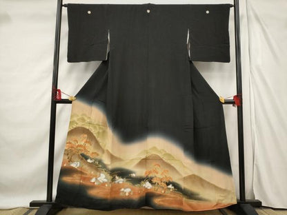 平和屋着物■豪華黒留袖 流水遠山松文 暈し染め 金彩 正絹 逸品 AABF3641st