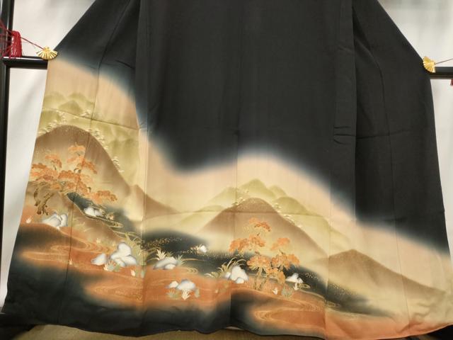 平和屋着物■豪華黒留袖 流水遠山松文 暈し染め 金彩 正絹 逸品 AABF3641st
