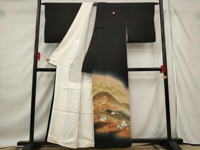 平和屋着物■豪華黒留袖 流水遠山松文 暈し染め 金彩 正絹 逸品 AABF3641st