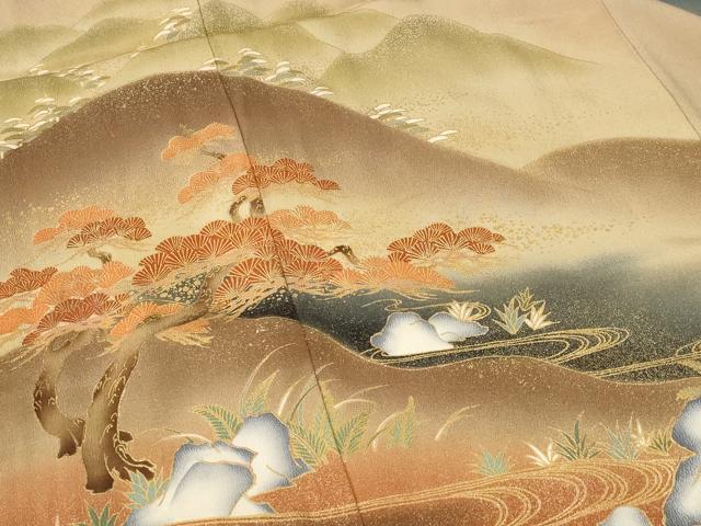 平和屋着物■豪華黒留袖 流水遠山松文 暈し染め 金彩 正絹 逸品 AABF3641st