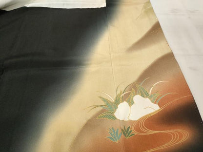 平和屋着物■豪華黒留袖 流水遠山松文 暈し染め 金彩 正絹 逸品 AABF3641st
