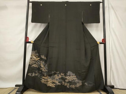 平和屋着物■豪華黒留袖　風景梅松文　金銀糸　金銀彩　正絹　逸品　AABF3655st