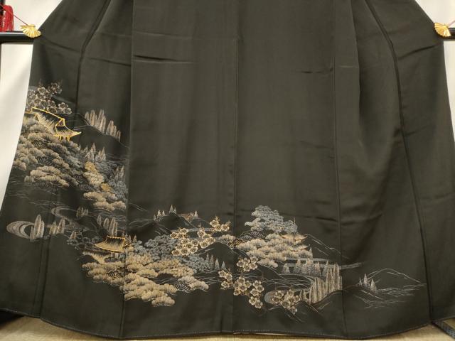 平和屋着物■豪華黒留袖　風景梅松文　金銀糸　金銀彩　正絹　逸品　AABF3655st
