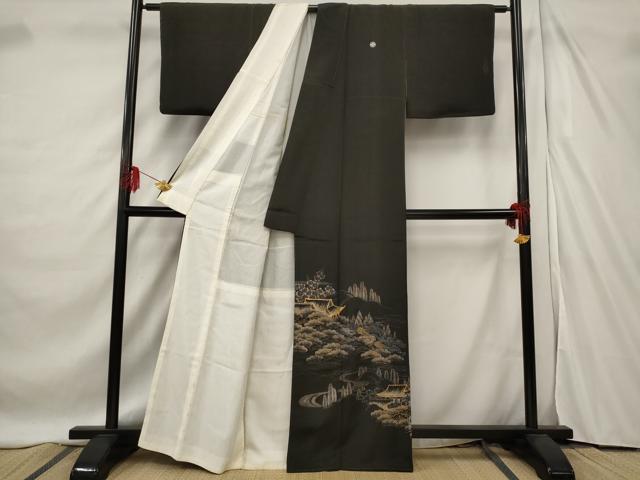 平和屋着物■豪華黒留袖　風景梅松文　金銀糸　金銀彩　正絹　逸品　AABF3655st