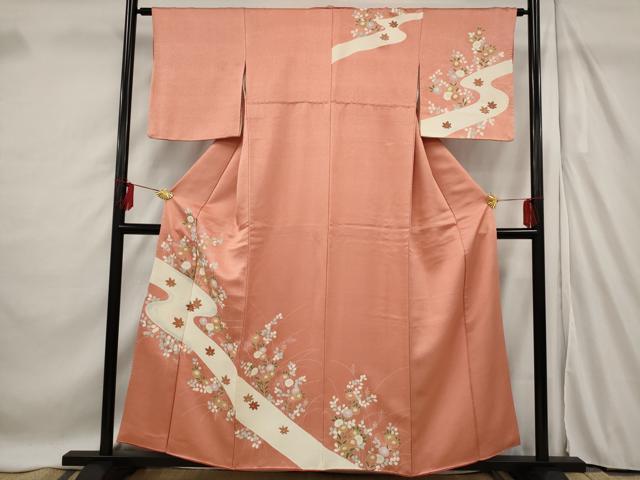 平和屋着物■訪問着 刺繍 流水草花文 正絹 逸品 AABF3673st