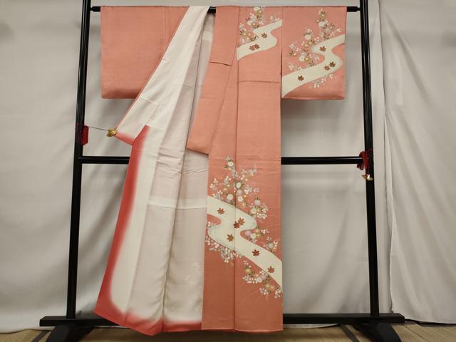 平和屋着物■訪問着 刺繍 流水草花文 正絹 逸品 AABF3673st