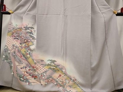 平和屋着物■訪問着 扇面花文 暈し染め 金彩 正絹 逸品 AABF3674st