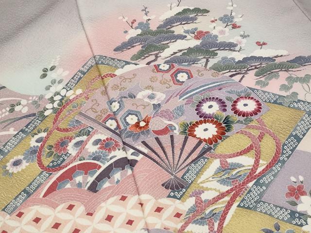 平和屋着物■訪問着 扇面花文 暈し染め 金彩 正絹 逸品 AABF3674st