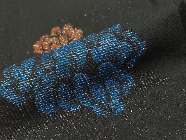 平和屋着物■上質な小紋 寿光織 草花文 黒地 金銀糸 正絹 逸品 AABF3683st