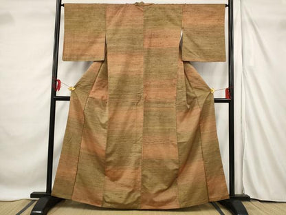 平和屋着物■上質な紬　横段文　正絹　逸品　AABF3692st