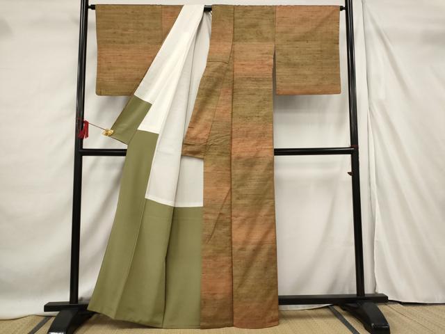 平和屋着物■上質な紬　横段文　正絹　逸品　AABF3692st
