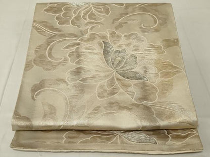 平和屋着物◎六通柄袋帯 更紗花文 銀糸 正絹 逸品 AABF3721ou