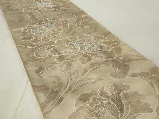 平和屋着物◎六通柄袋帯 更紗花文 銀糸 正絹 逸品 AABF3721ou
