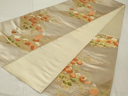 平和屋着物◎六通柄袋帯　唐織　草花文　金糸　正絹　逸品　AABF3722ou