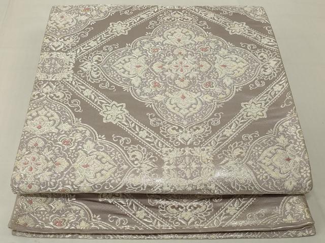 平和屋着物◎六通柄袋帯 唐織 天井花文 銀糸 正絹 逸品 AABF3725ou