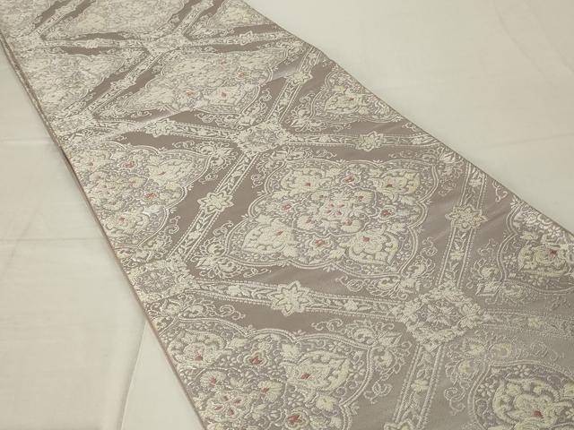 平和屋着物◎六通柄袋帯 唐織 天井花文 銀糸 正絹 逸品 AABF3725ou