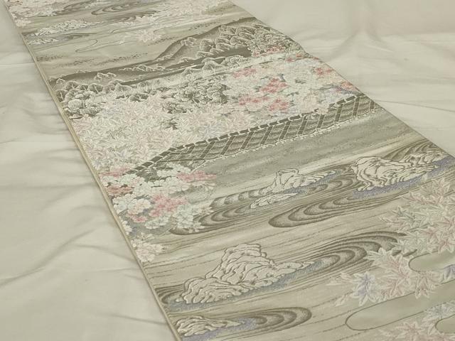 平和屋着物◎六通柄袋帯　京百景　龍安寺　プラチナ箔　正絹　逸品　AABF3760ou