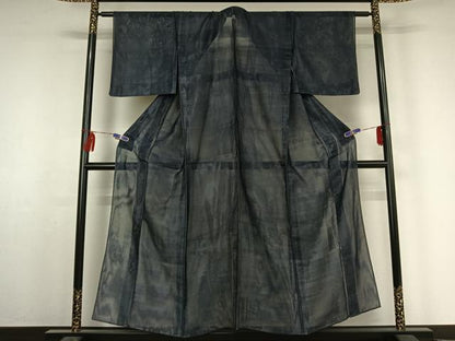 平和屋着物▽上質な色無地 無双 紗袷 紗×紗 留紺色 正絹 逸品 AABF3761jh