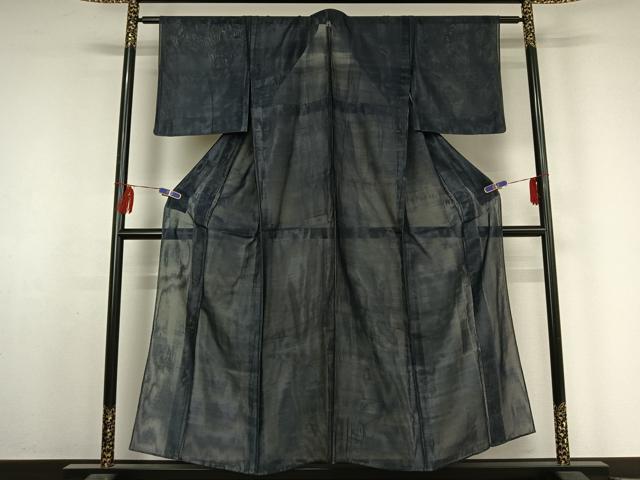 平和屋着物▽上質な色無地 無双 紗袷 紗×紗 留紺色 正絹 逸品 AABF3761jh