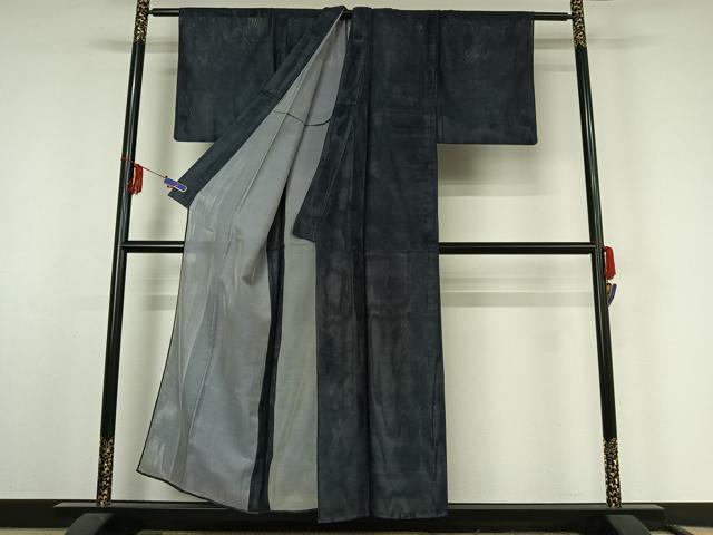 平和屋着物▽上質な色無地 無双 紗袷 紗×紗 留紺色 正絹 逸品 AABF3761jh