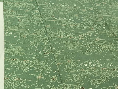 平和屋着物▽小紋 単衣 風景花鳥文 洗える着物 AABF3768jh