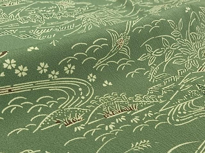 平和屋着物▽小紋 単衣 風景花鳥文 洗える着物 AABF3768jh