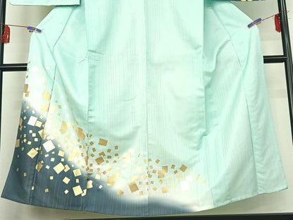 平和屋着物▽訪問着 単衣 箔散らし文様 暈し染め 金彩 洗える着物 AABF3769jh