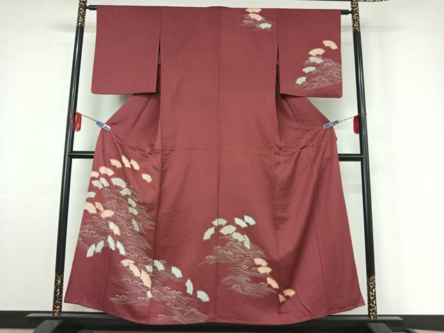 平和屋着物▽訪問着 単衣 駒刺繍 地紙立波文 正絹 逸品 AABF3770jh