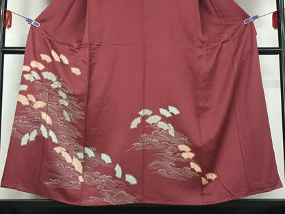平和屋着物▽訪問着 単衣 駒刺繍 地紙立波文 正絹 逸品 AABF3770jh