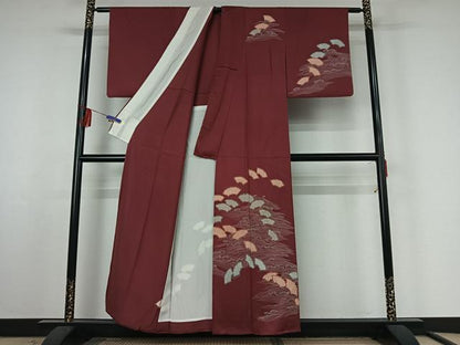 平和屋着物▽訪問着 単衣 駒刺繍 地紙立波文 正絹 逸品 AABF3770jh