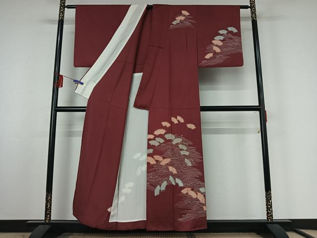 平和屋着物▽訪問着 単衣 駒刺繍 地紙立波文 正絹 逸品 AABF3770jh