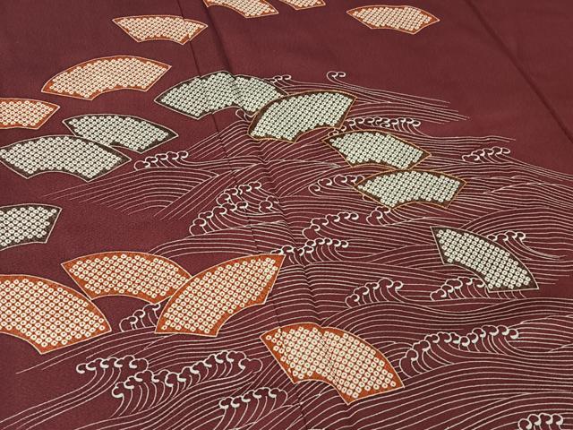 平和屋着物▽訪問着 単衣 駒刺繍 地紙立波文 正絹 逸品 AABF3770jh