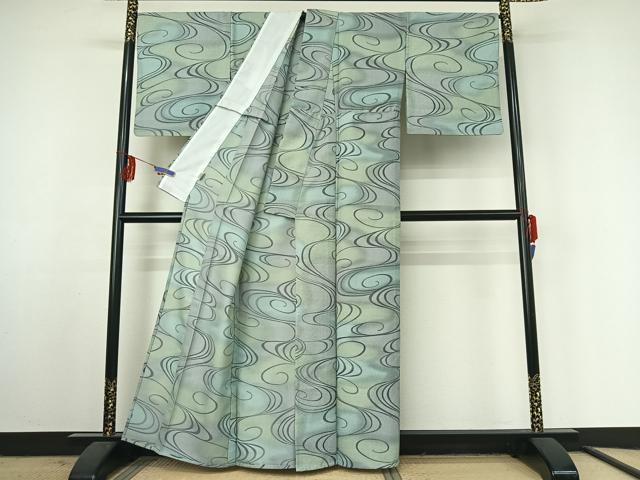 平和屋着物▽小紋 単衣 流水文 暈し染め 金彩 洗える着物 AABF3772jh