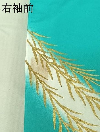 平和屋着物▽訪問着 単衣 草葉文 暈し染め 金彩 洗える着物 AABF3774jh