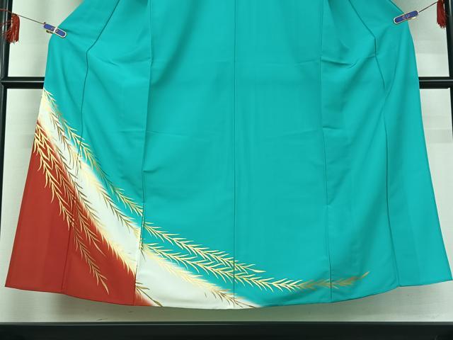 平和屋着物▽訪問着 単衣 草葉文 暈し染め 金彩 洗える着物 AABF3774jh