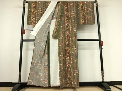 平和屋着物▽上質な小紋　単衣　吉祥花文　金彩　正絹　逸品　AABF3778jh