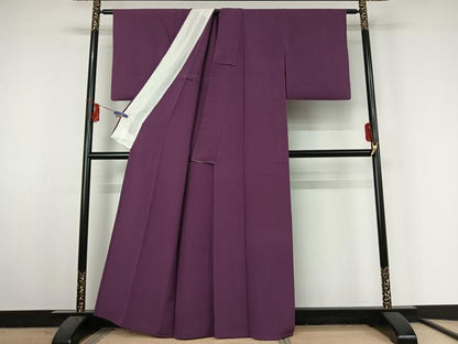 平和屋着物▽上質な色無地 単衣 葡萄色 正絹 逸品 AABF3780jh