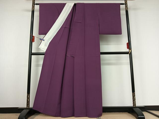 平和屋着物▽上質な色無地 単衣 葡萄色 正絹 逸品 AABF3780jh