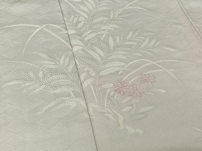 平和屋着物▽訪問着 単衣 刺繍 草花文 正絹 逸品 AABF3781jh