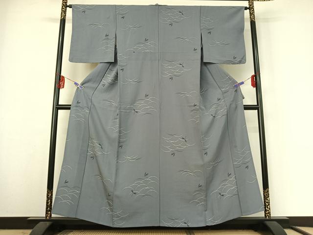 平和屋着物▽上質な小紋 単衣 芝文 勝虫 正絹 逸品 AABF3785jh