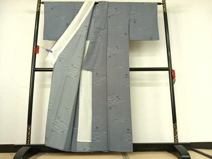 平和屋着物▽上質な小紋 単衣 芝文 勝虫 正絹 逸品 AABF3785jh