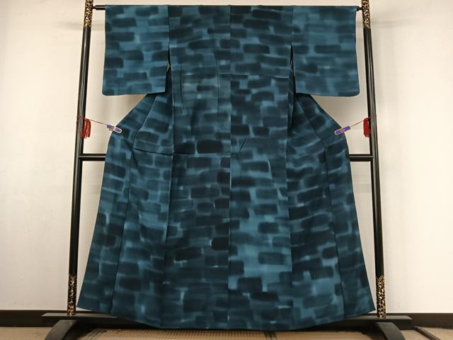 平和屋着物▽上質な小紋 単衣 横段文 正絹 逸品 AABF3787jh